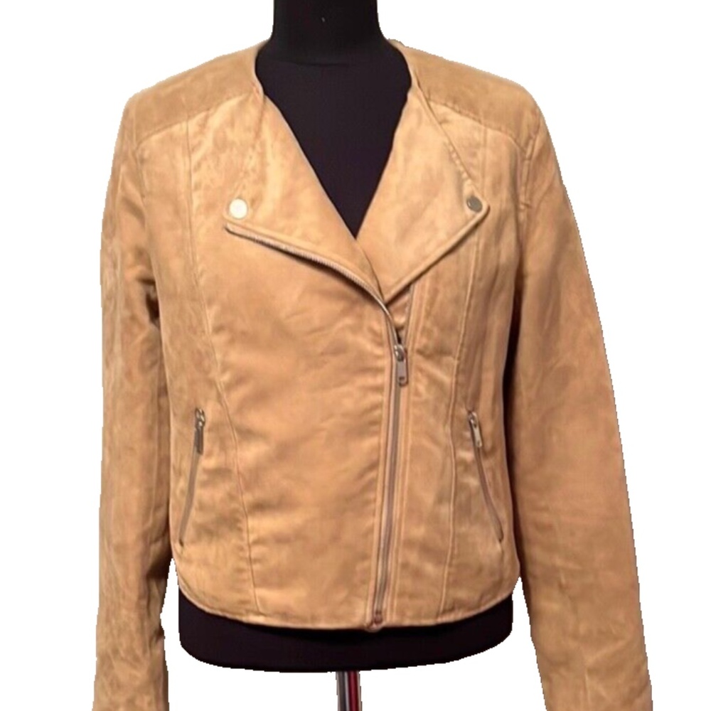 DIVIDED Tan Faux Suede Lightweight Biker Jacket 10